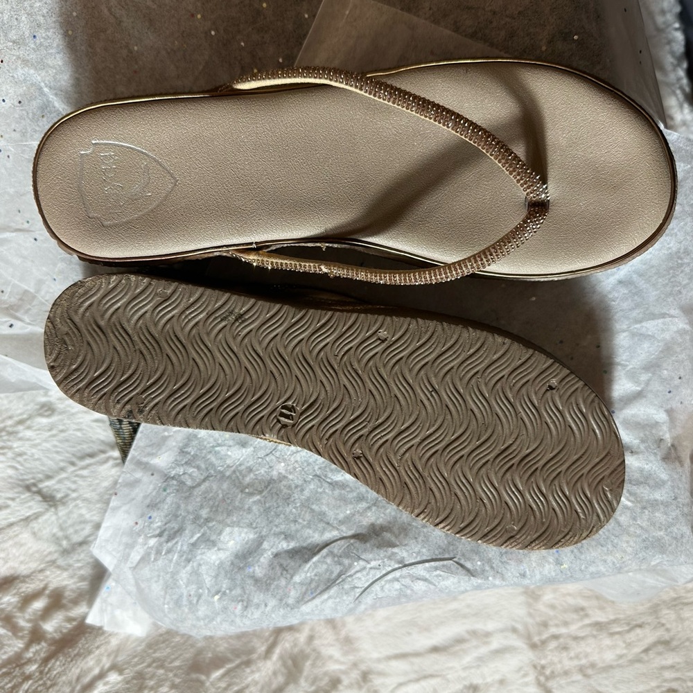 Nayaa beige glitter thong wedge sandals for women featuring glitter accents